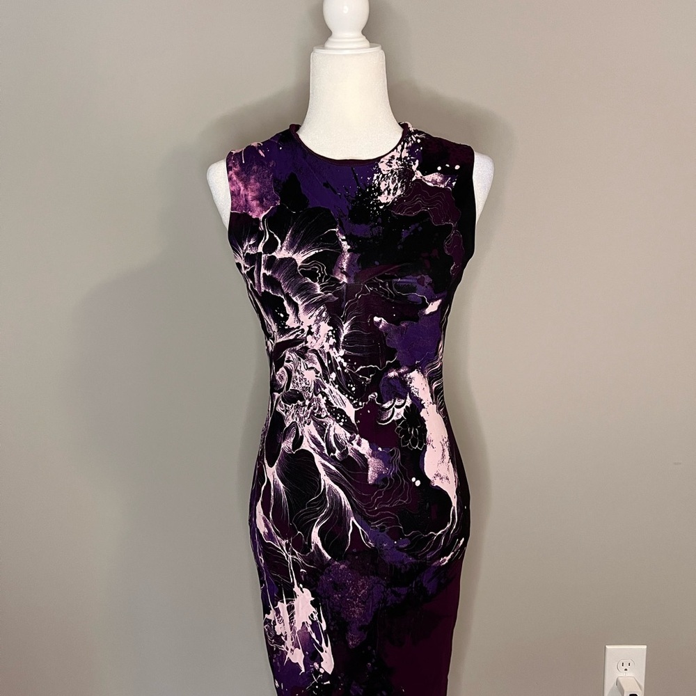 Roberto Cavalli Purple Abstract Floral Sheath Dress – IT 40 (US 4)